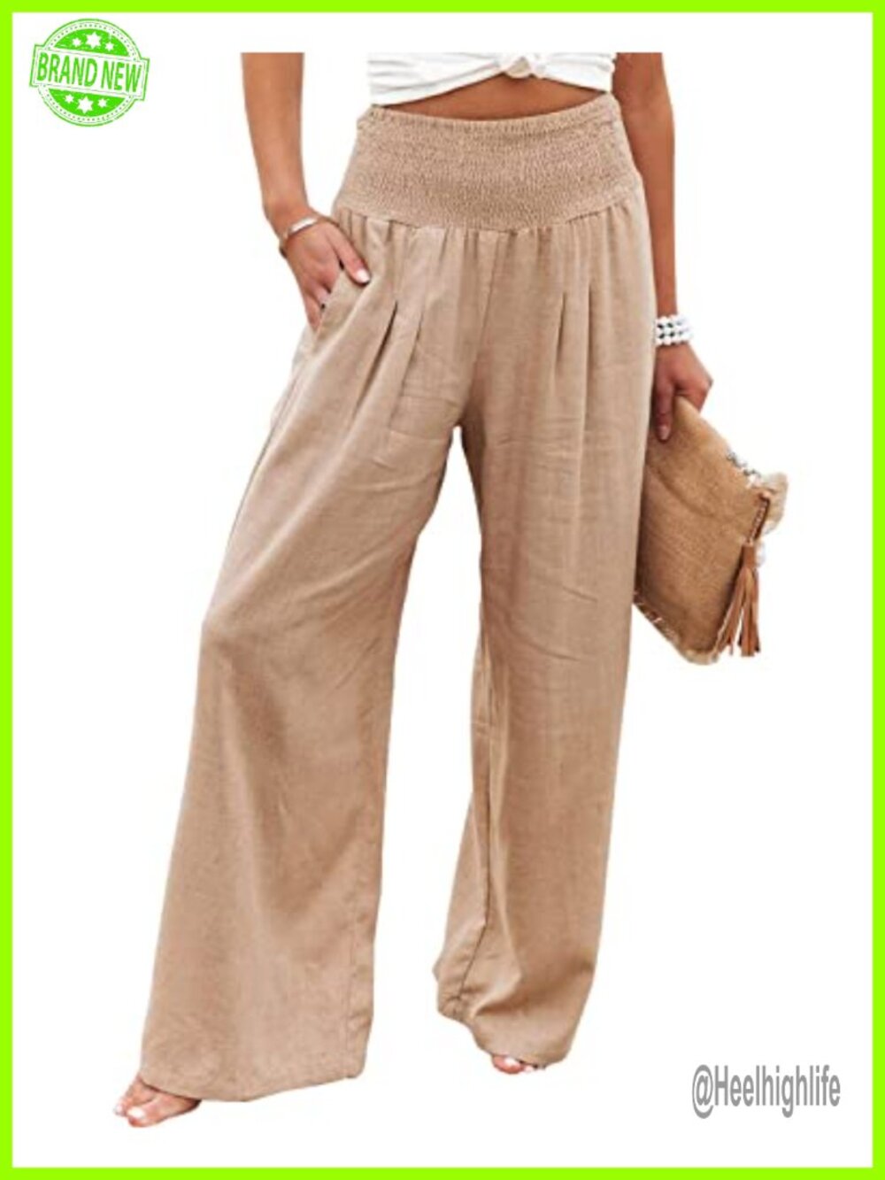 Women's Cotton Linen Palazzo Pants High Waisted Wide Leg Lounge Trousers